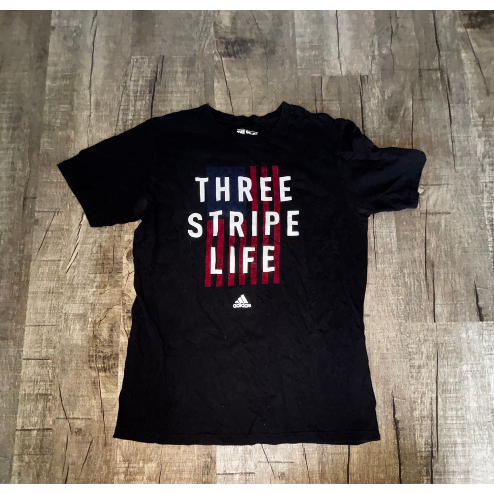 Adidas Three Stripe Life‎ American Flag Graphic T-Shirt Mens Medium Black Tee